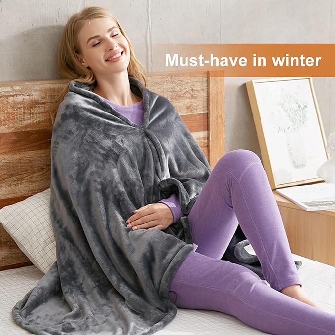 Electric Heated Plush Blanket – USB Powered Coral Fleece Shawl with 3 Heat Settings