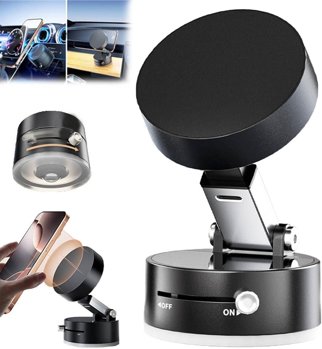 Foldable Vacuum Magnetic Car Phone Holder – 360° Suction Mount