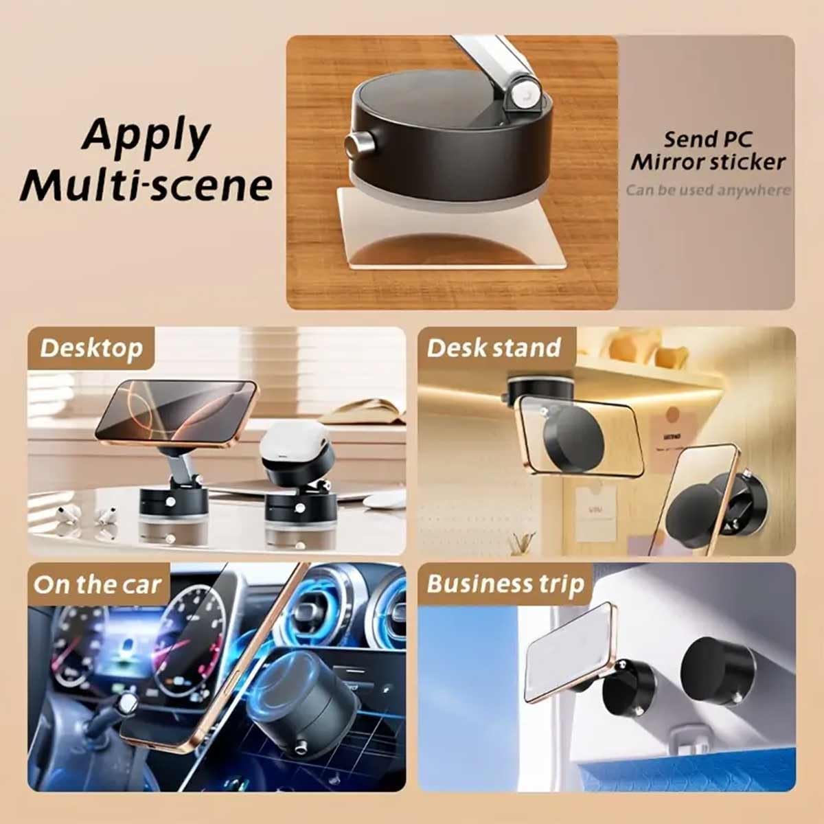 Foldable Vacuum Magnetic Car Phone Holder – 360° Suction Mount