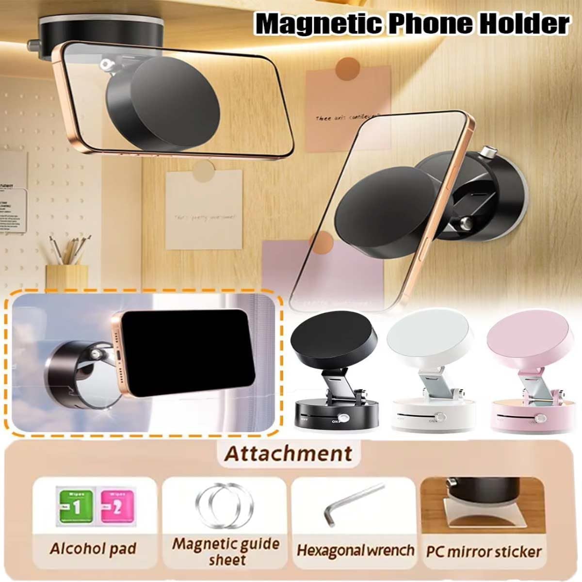 Foldable Vacuum Magnetic Car Phone Holder – 360° Suction Mount