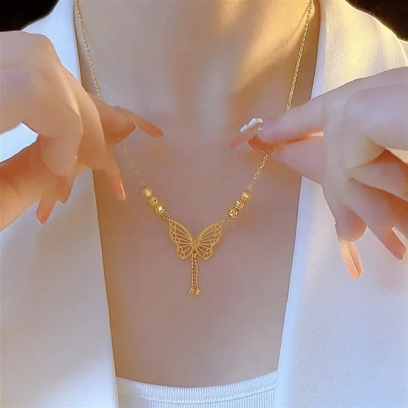Gold Plated Butterfly Necklace for Women – Elegant Crystal Jewelry | Free Shipping UAE & COD
