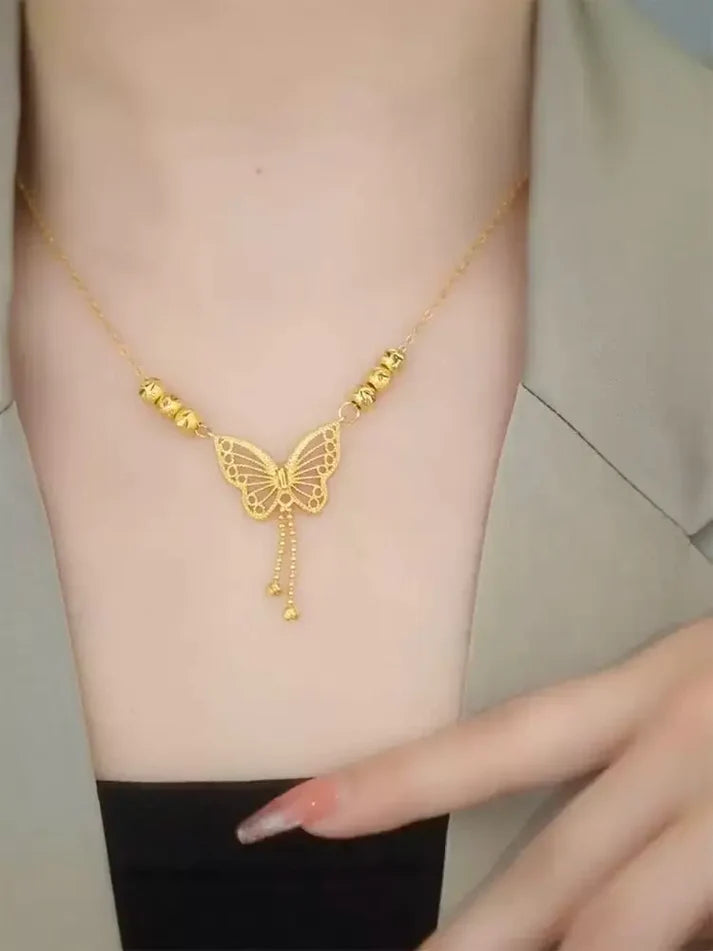 Gold Plated Butterfly Necklace for Women – Elegant Crystal Jewelry | Free Shipping UAE & COD