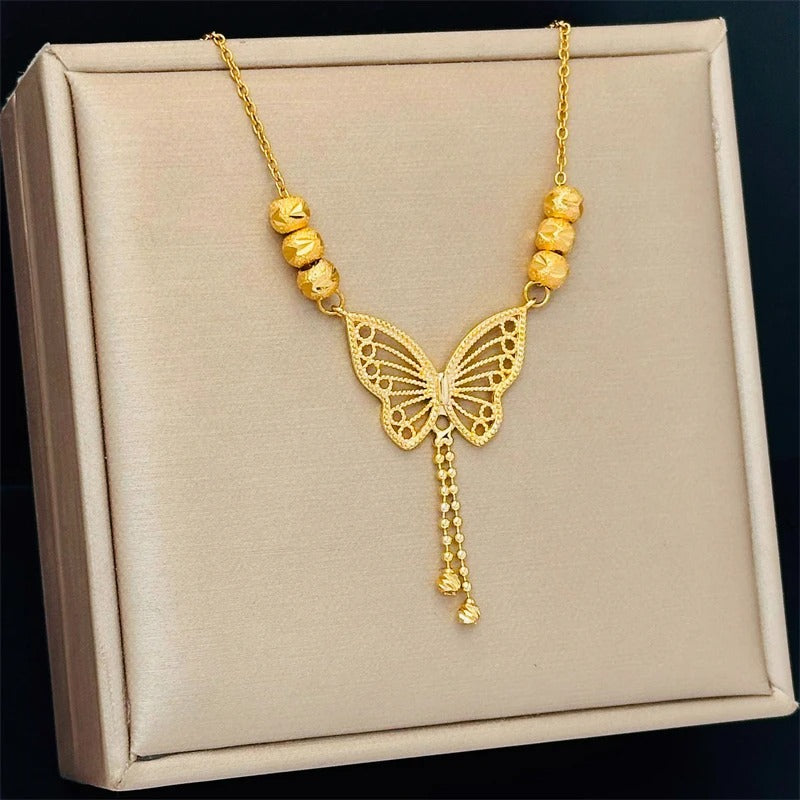 Gold Plated Butterfly Necklace for Women – Elegant Crystal Jewelry | Free Shipping UAE & COD