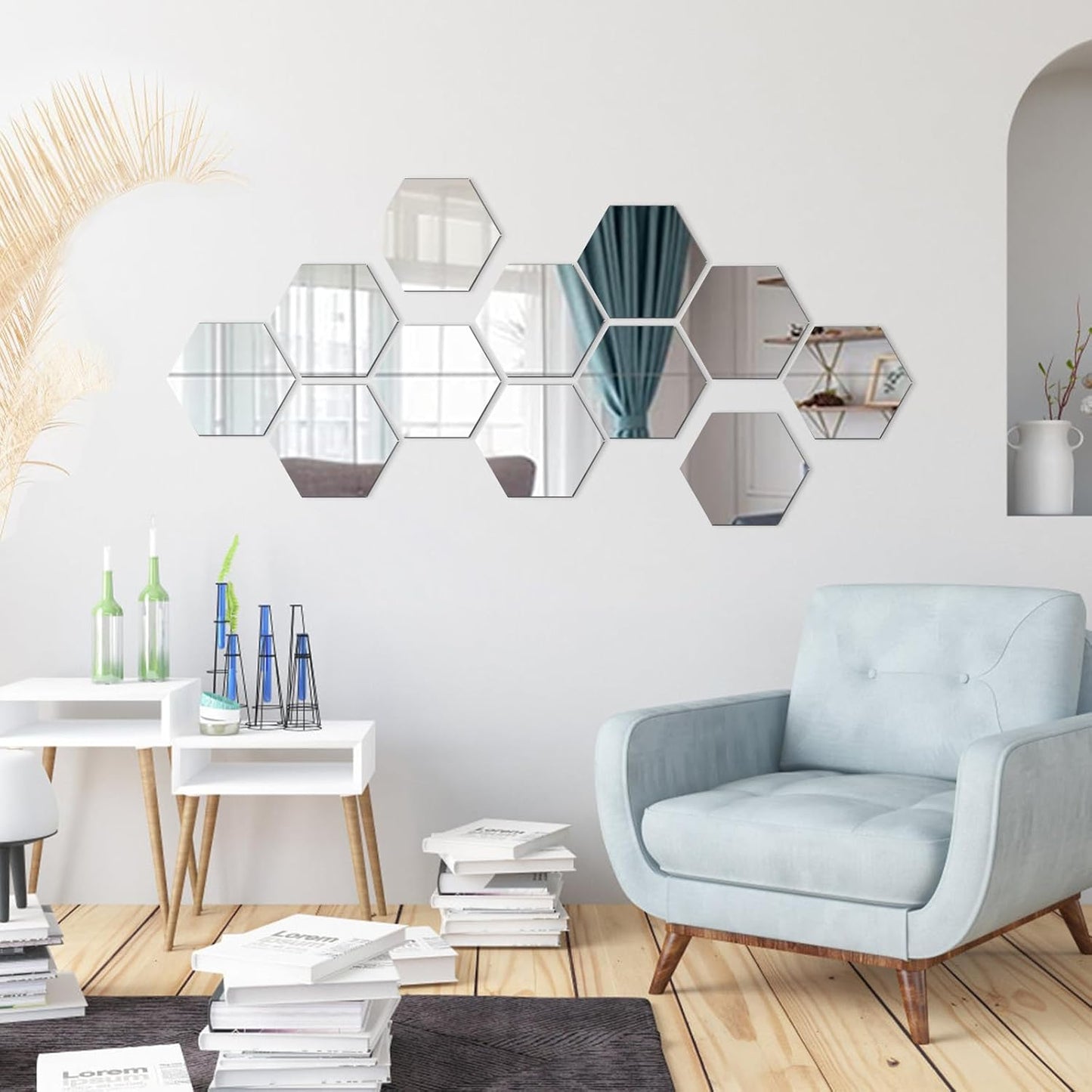 12 Pieces Mirror Wall Stickers – Self-Adhesive Hexagon Acrylic Décor (Golden/Silver)