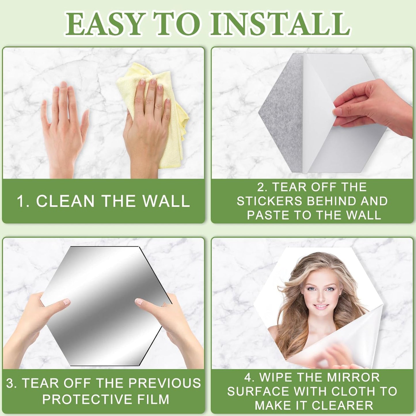 12 Pieces Mirror Wall Stickers – Self-Adhesive Hexagon Acrylic Décor (Golden/Silver)