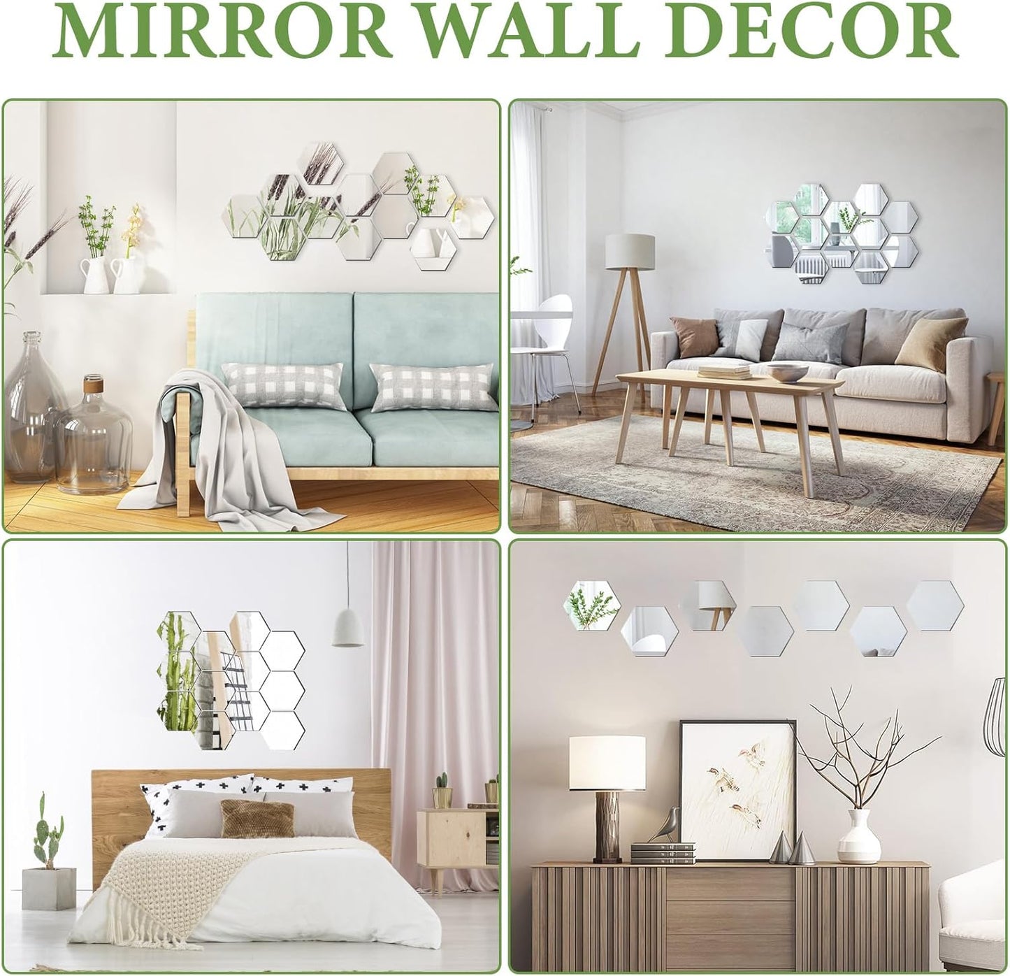 12 Pieces Mirror Wall Stickers – Self-Adhesive Hexagon Acrylic Décor (Golden/Silver)