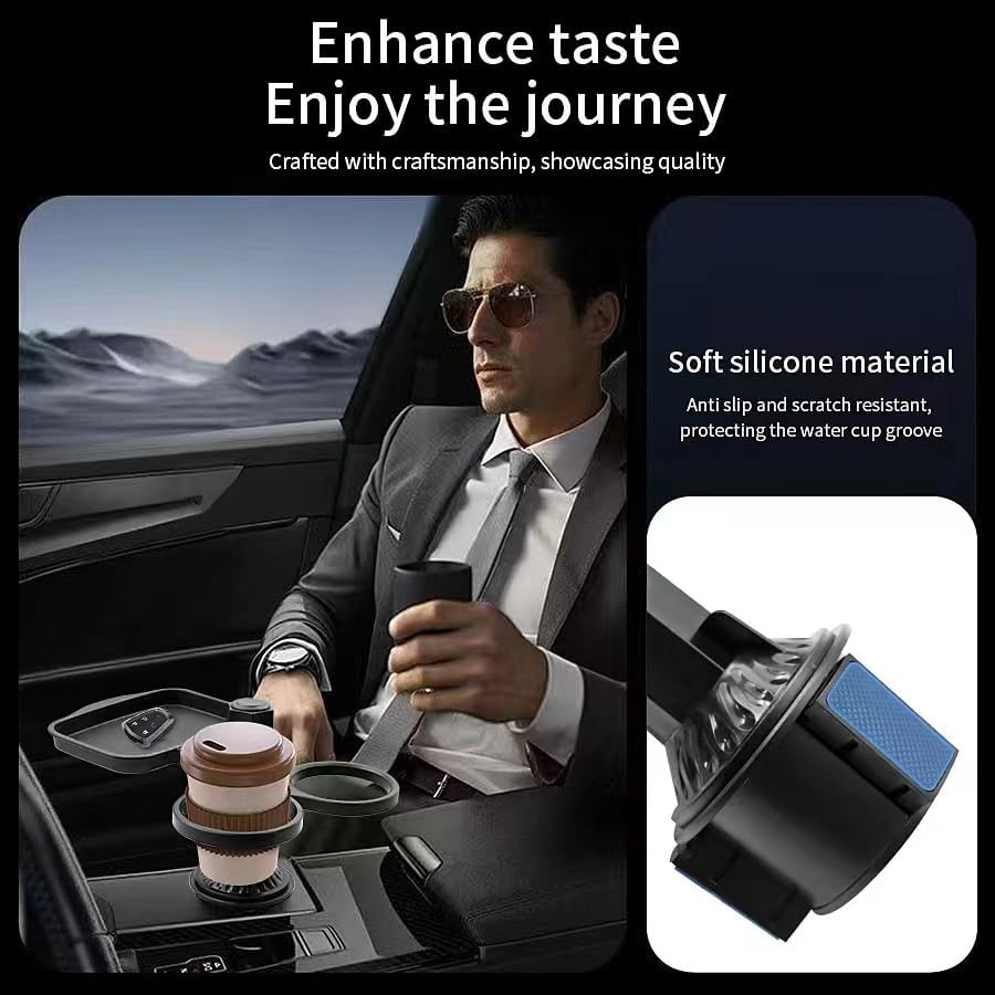 5-in-1 Car Cup Holder with Phone Holder & Dual Tray | Universal Fit