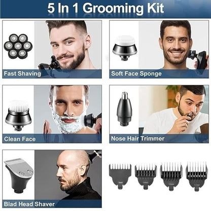5-in-1 Electric Razor for Men – Bald Head Shaver with 7D Floating Blades & Trimmer Set
