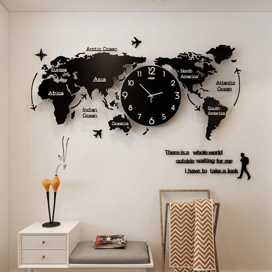 Acrylic World Map Clock – Premium 3D DIY Wall Art (152 × 100 CM)