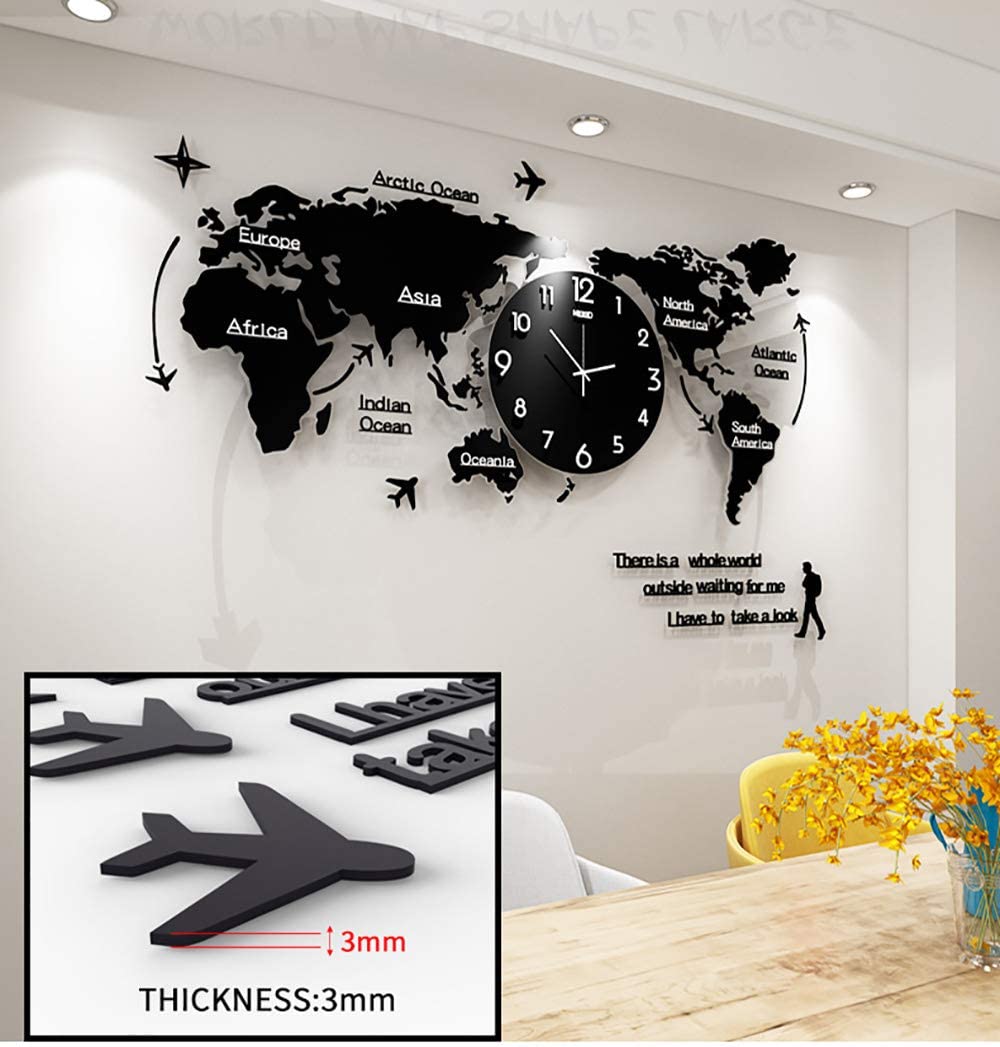 Acrylic World Map Clock – Premium 3D DIY Wall Art (152 × 100 CM)