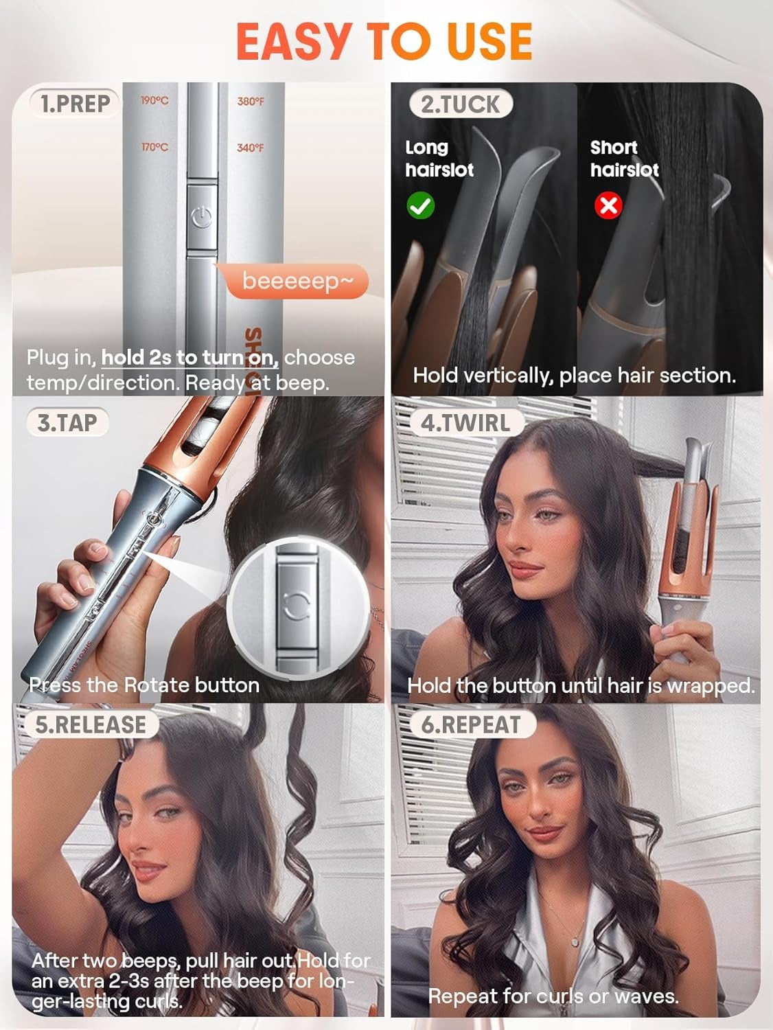 Automatic Curling Iron | Fast Heating Hair Curler with Anti-Burn & Travel Ready Design