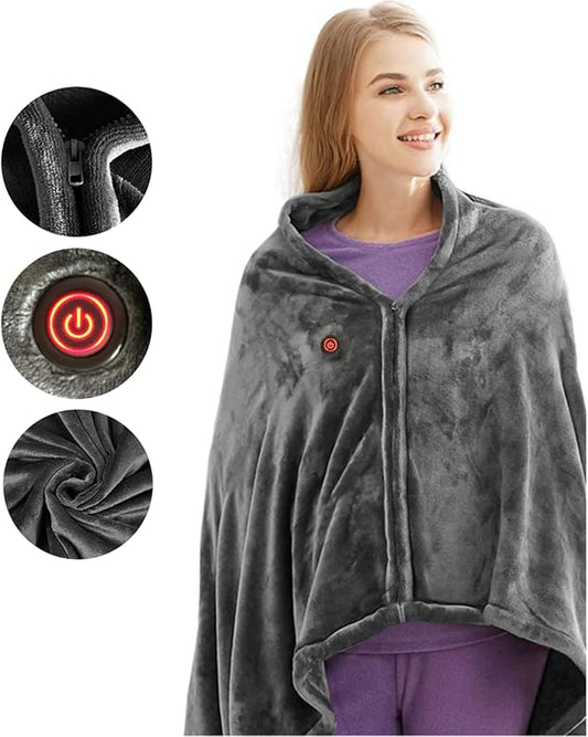 Electric Heated Plush Blanket – USB Powered Coral Fleece Shawl with 3 Heat Settings