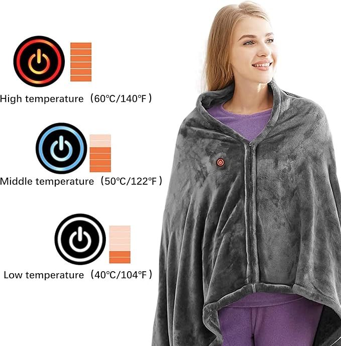 Electric Heated Plush Blanket – USB Powered Coral Fleece Shawl with 3 Heat Settings