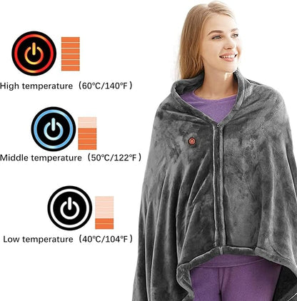 Electric Heated Plush Blanket – USB Powered Coral Fleece Shawl with 3 Heat Settings