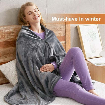 Electric Heated Plush Blanket – USB Powered Coral Fleece Shawl with 3 Heat Settings