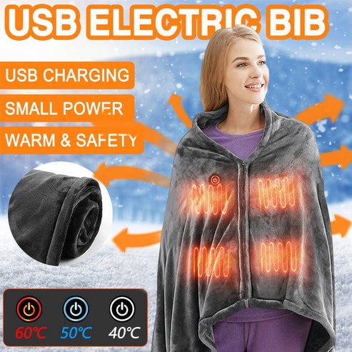 Electric Heated Plush Blanket – USB Powered Coral Fleece Shawl with 3 Heat Settings