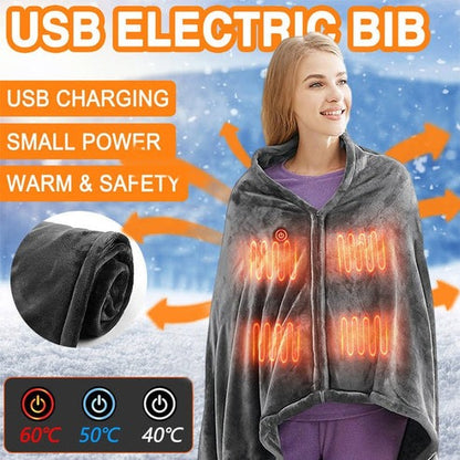 Electric Heated Plush Blanket – USB Powered Coral Fleece Shawl with 3 Heat Settings