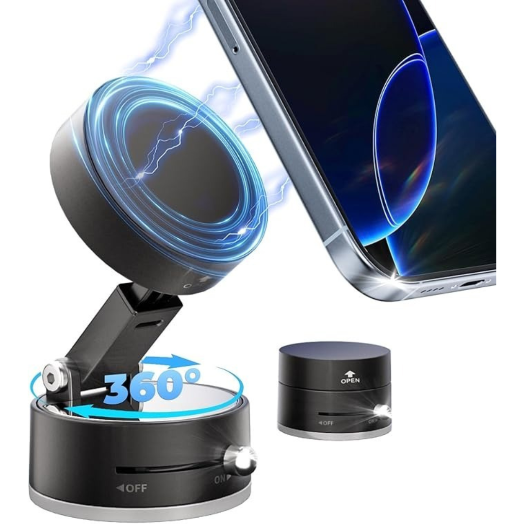 Foldable Vacuum Magnetic Car Phone Holder – 360° Suction Mount
