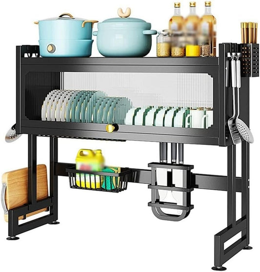 Stainless Steel Kitchen Sink Shelf with Cabinet Door | Space-Saving Dish Rack Organizer