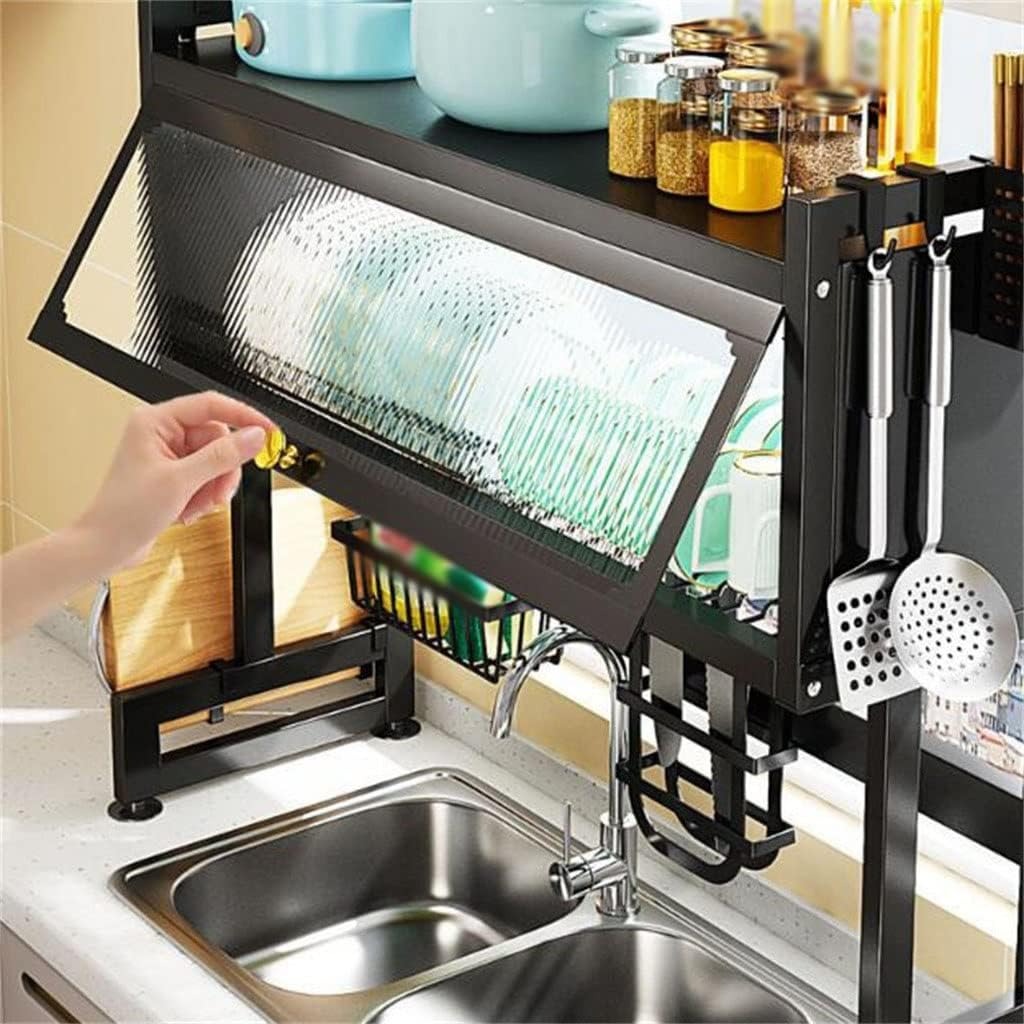 Stainless Steel Kitchen Sink Shelf with Cabinet Door | Space-Saving Dish Rack Organizer