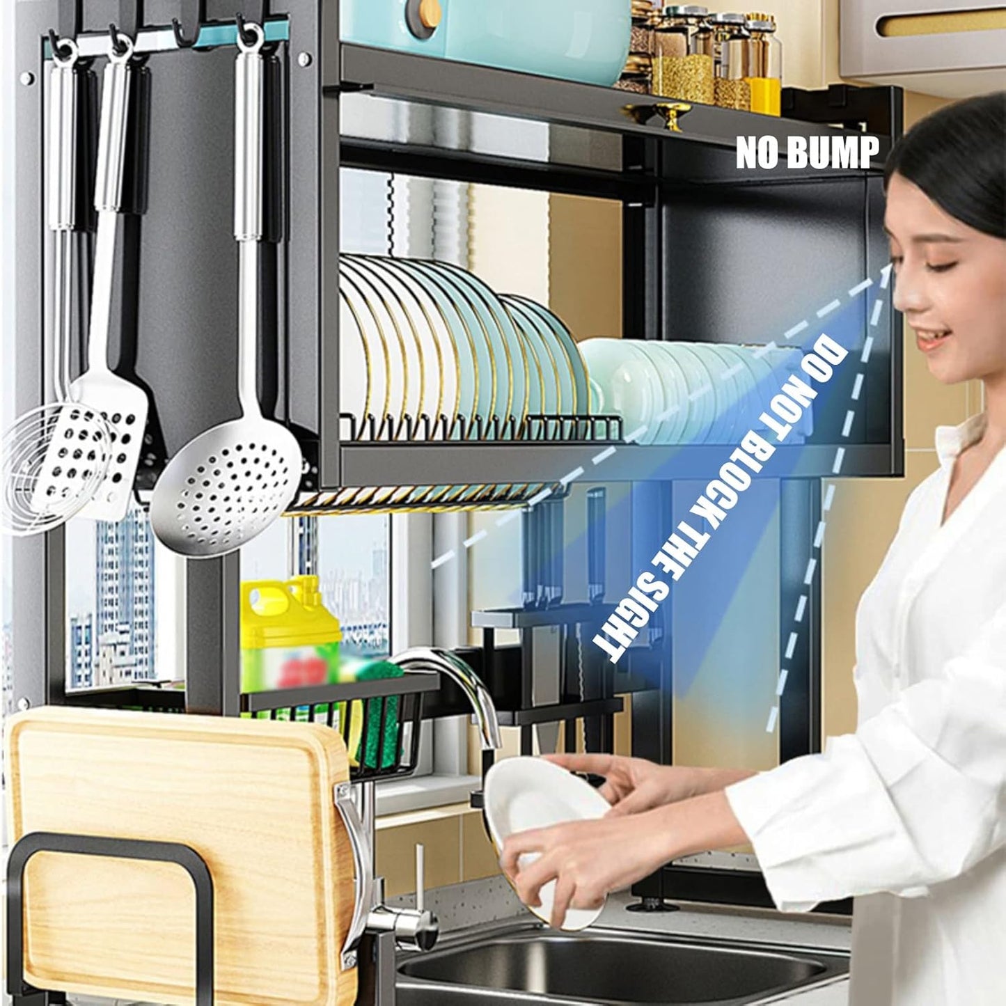 Stainless Steel Kitchen Sink Shelf with Cabinet Door | Space-Saving Dish Rack Organizer