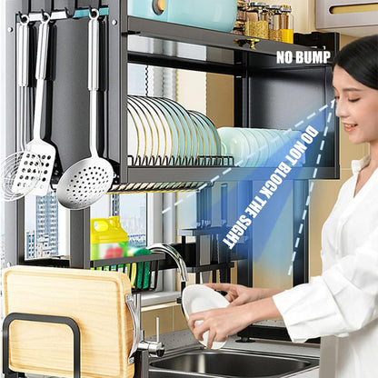 Stainless Steel Kitchen Sink Shelf with Cabinet Door | Space-Saving Dish Rack Organizer