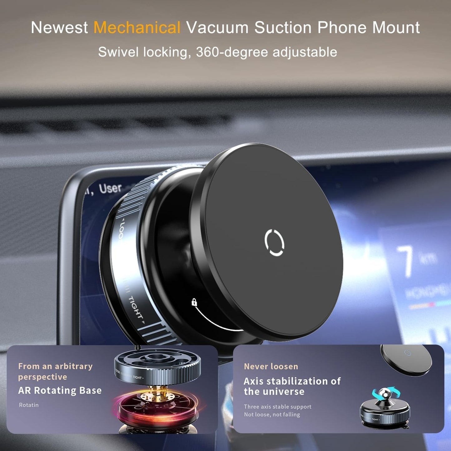 Magnetic Vacuum Car Phone Holder | 360° Rotatable Suction Mount