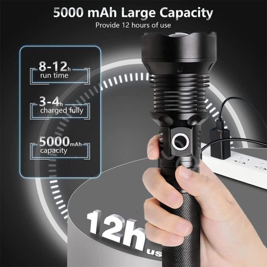 P90 Metal Body Rechargeable Laser Flashlight – Ultra Bright LED Torch