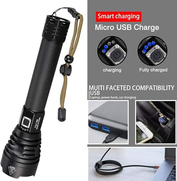 P90 Metal Body Rechargeable Laser Flashlight – Ultra Bright LED Torch