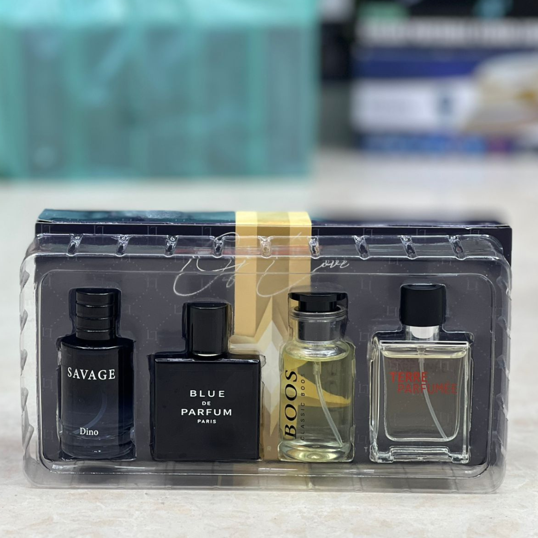 Perfume Gift Set for Men – Pack of 4 Premium Fragrances (Boss, Channel, Terre, Blue)