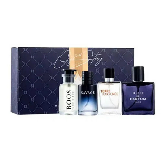 Perfume Gift Set for Men – Pack of 4 Premium Fragrances (Boss, Channel, Terre, Blue)