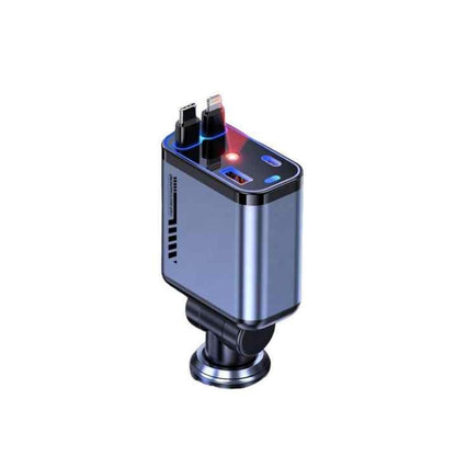 Retractable Car Charger – 66W Fast Charging with Type-C & Lightning Cables
