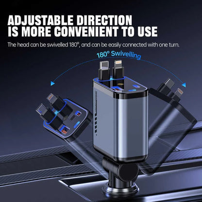 Retractable Car Charger – 66W Fast Charging with Type-C & Lightning Cables